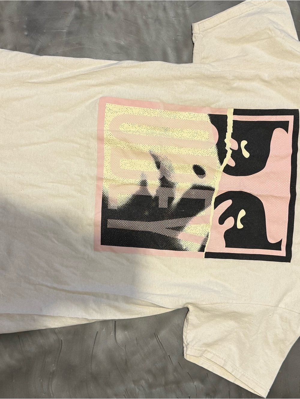 Obey Cream Print with Pink and Black Graphic